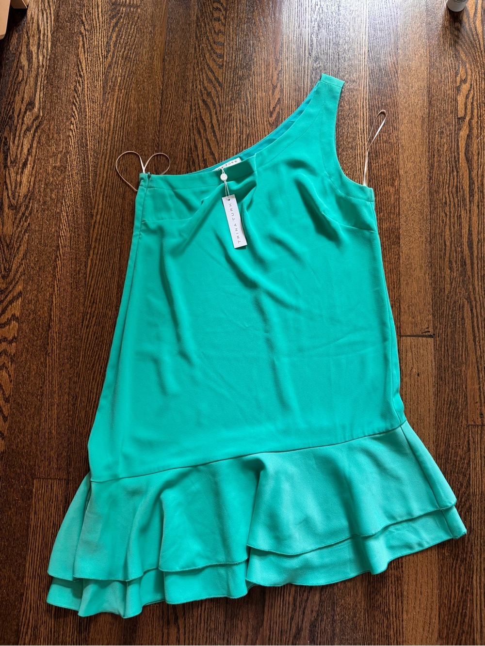 Trina Turk One-Shoulder Ruffle Dress in Teal
